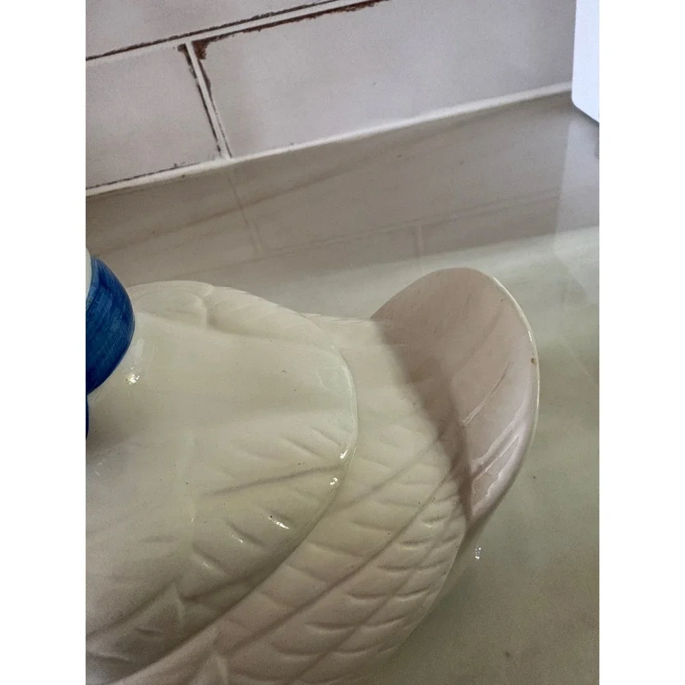 Vintage Ceramic Duck Jar White Goose Blue Bow Farmhouse Cottagecore Decor